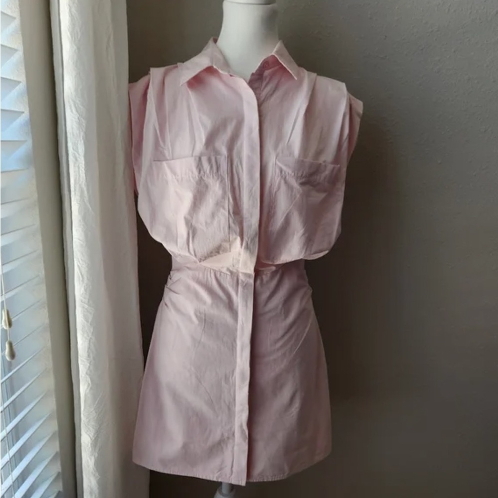 ZARA Light Pink Button Down Sleeveless Shirt Dress Size Small